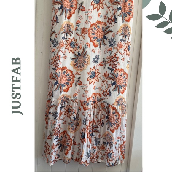 JUSTFAB Boho Floral Maxi Dress Cream Orange Lined Flutter Sleeve – Size XXL - Picture 7 of 10